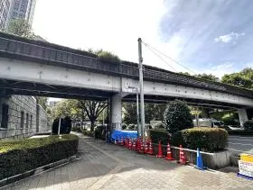 通り沿いを橋（角筈橋）まで直進する（途中、横断歩道を渡る）