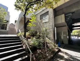 階段を上がり、通り（議事堂通り）に出る