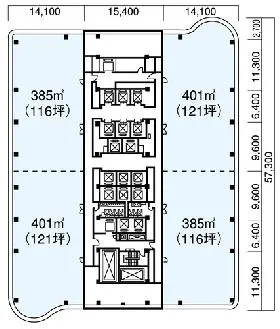 クイーンズタワーAビルの基準階図面