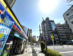 ミニストップ前の横断歩道で反対側に渡り直進する