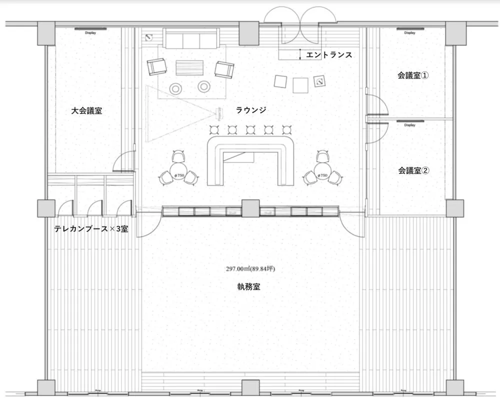 天井スケルトン シンプルで効率の良いレイアウトの居抜き賃貸オフィス物件(約90坪) ｜居抜きオフィス物件検索サイト【vivit-ビビット】（2）