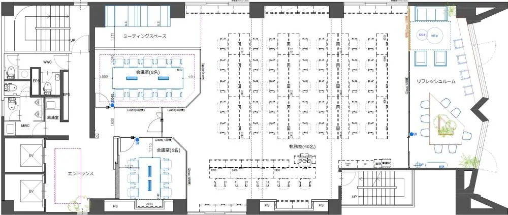 会議室2室付き ラウンジスペースも充実の居抜き賃貸オフィス物件(約85坪) ｜居抜きオフィス物件検索サイト【vivit-ビビット】（2）