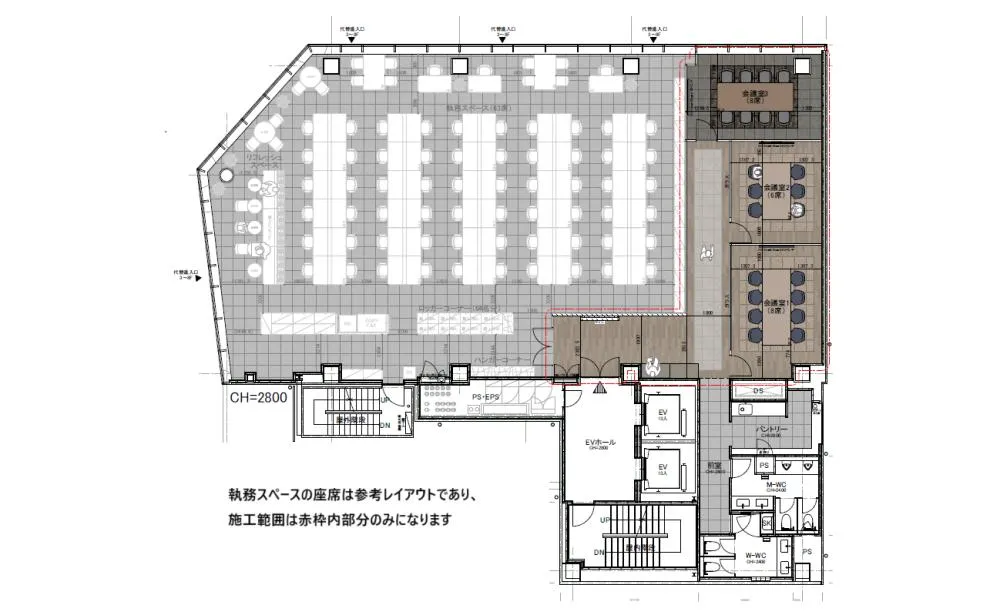 シックな内装 会議室3室有りの居抜き賃貸オフィス物件(約120坪) ｜居抜きオフィス物件検索サイト【vivit-ビビット】（2）