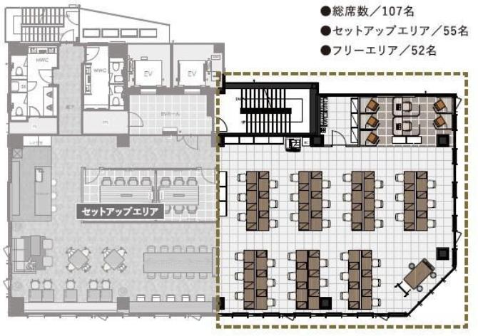 開放的なセットアップオフィス シックでおしゃれな内装の居抜き賃貸オフィス物件(約105坪) ｜居抜きオフィス物件検索サイト【vivit-ビビット】（2）