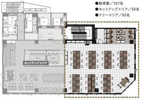 開放的なセットアップオフィス シックでおしゃれな内装の居抜き賃貸オフィス物件(約105坪) ｜居抜きオフィス物件検索サイト【vivit-ビビット】（サムネイル2）