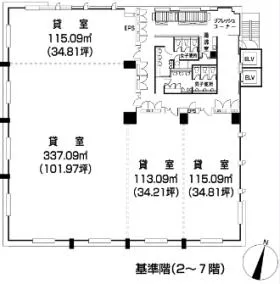仙台中央第一生命ビルディングの基準階図面